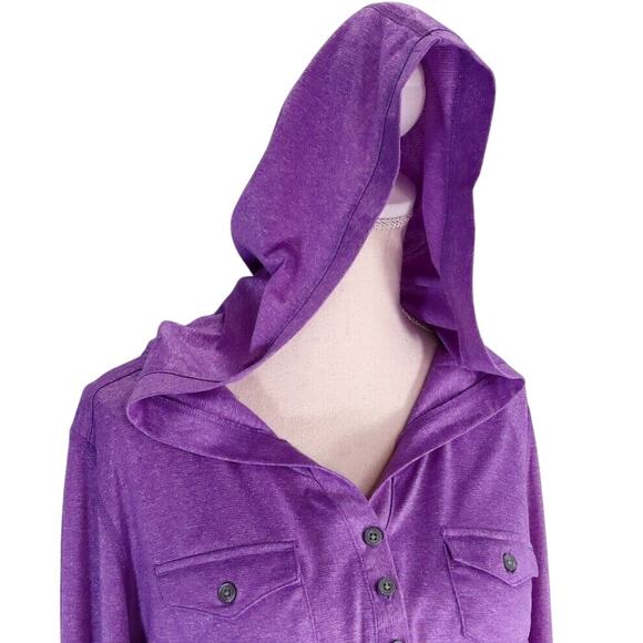 Marmot Top Womens Medium Purple Hoodie Henley Pockets Stretch Knit Blouse - Picture 9 of 13